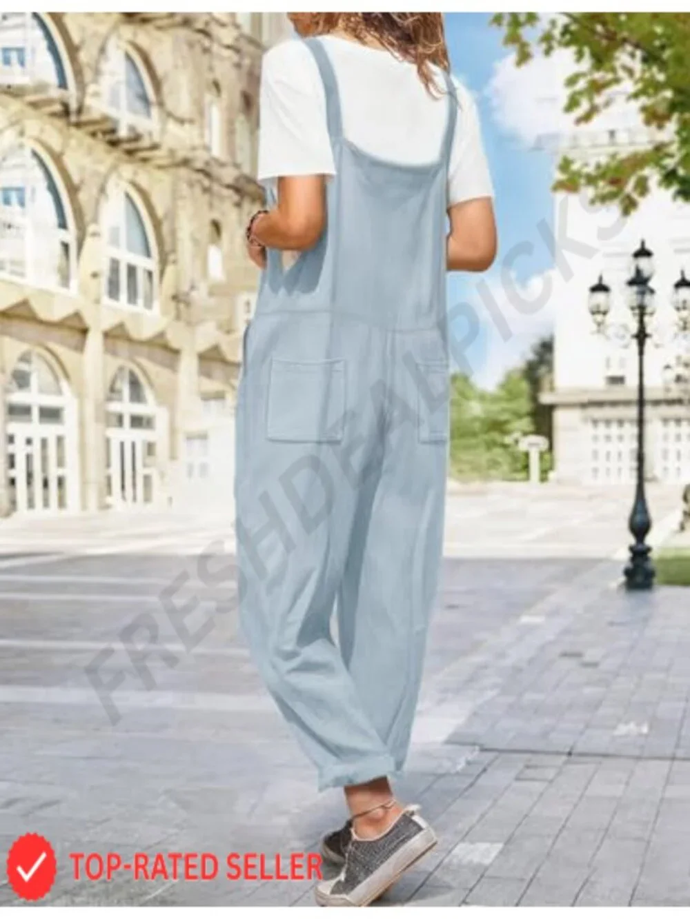 Women's Cotton Overalls Loose Fit Bib Jumpsuit with Pockets